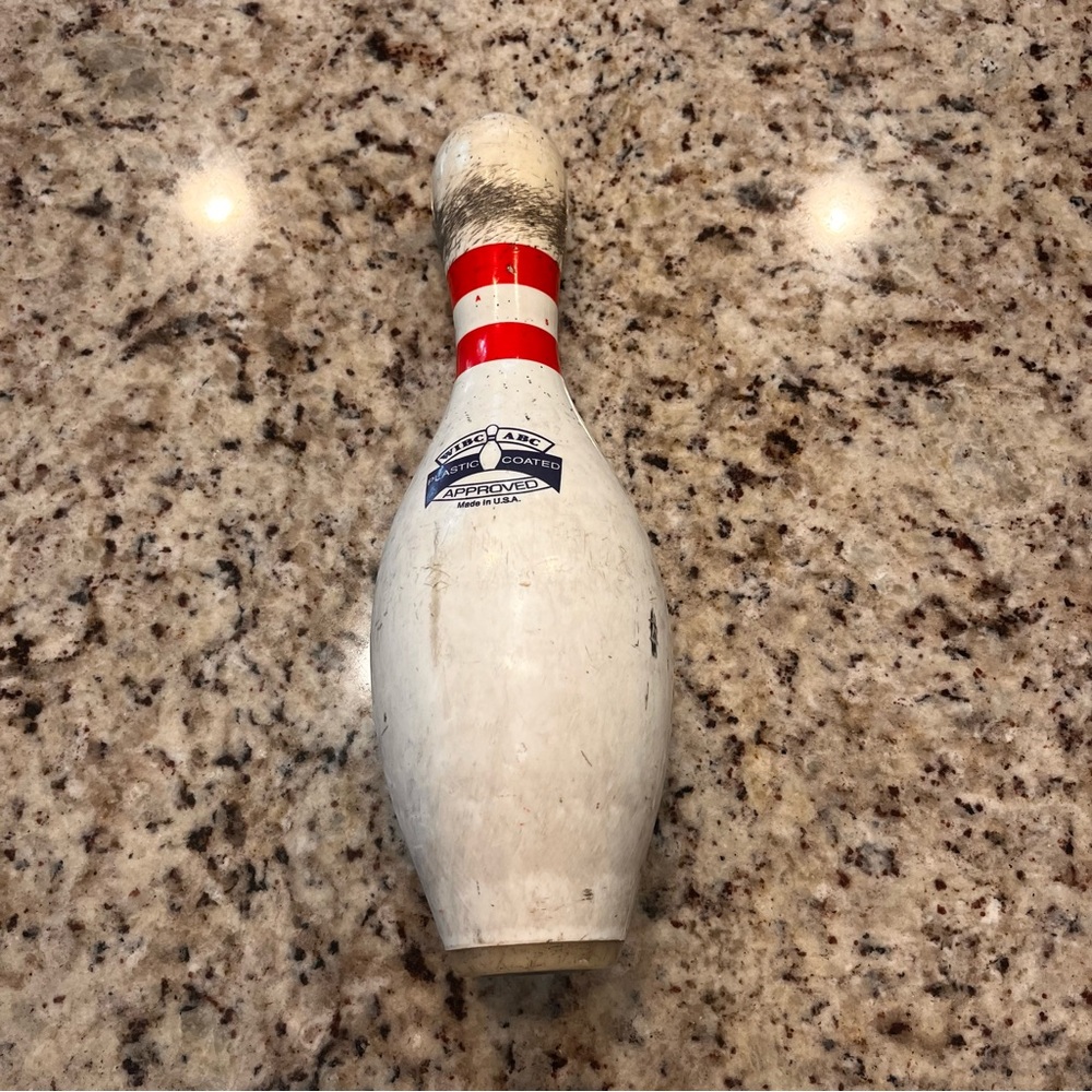 Vintage White and Red Bowling Pin